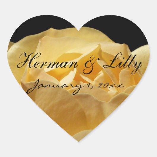 Yellow Rose Personalized Wedding Hart Sticker (Voorkant)