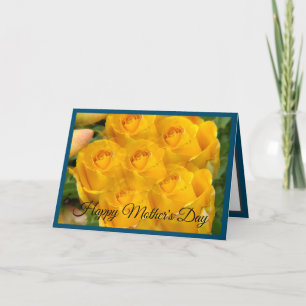Yellow Rose Photo Pattern op Blue Feestdagen Kaart