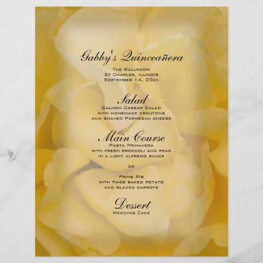 Yellow Rose Quinceañera Menu (Voorkant)