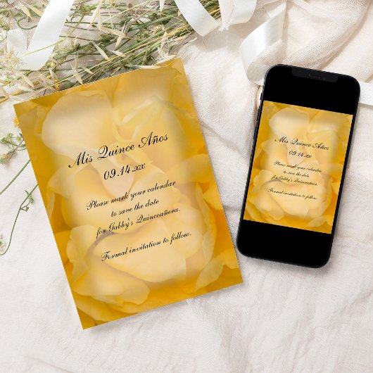 Yellow Rose Quinceañera Save the Date