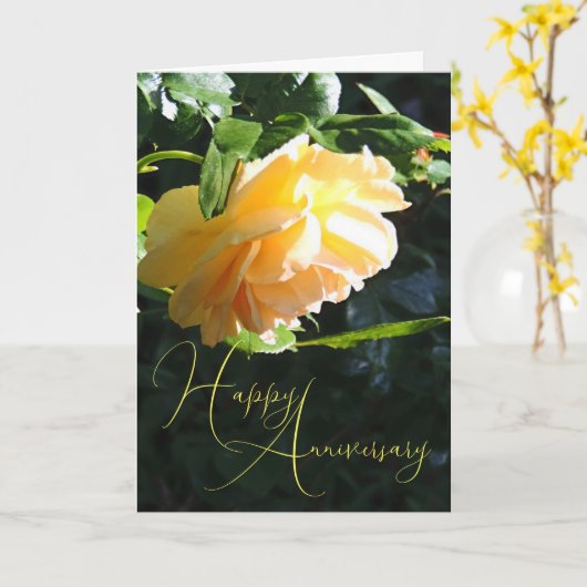Yellow Rose Script Happy Jubileum Kaart (Gele Bloem)