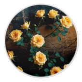 Yellow Rose Shabby Chic Floral Keramische Knop (Voorkant)
