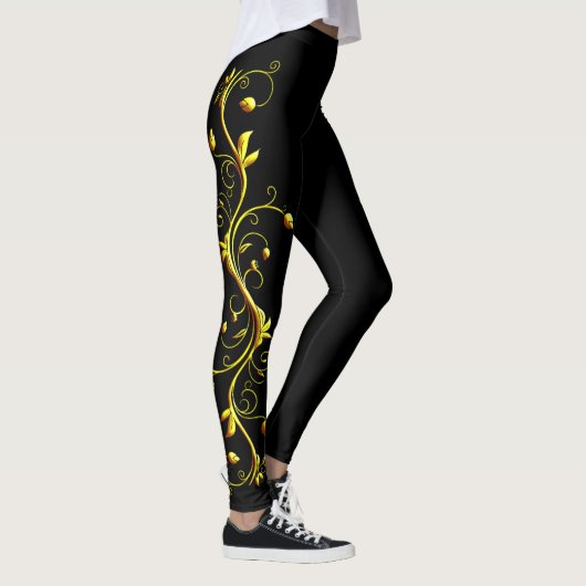 Yellow Rose Silhouette op zwarte Leggings (Rechts)