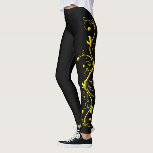 Yellow Rose Silhouette op zwarte Leggings (Links)