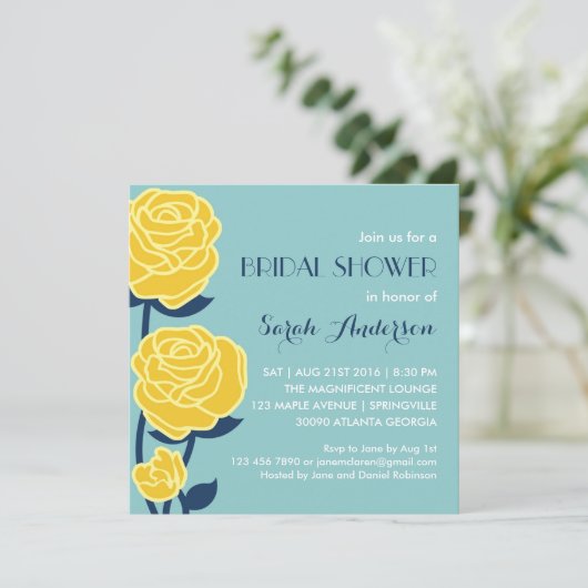 Yellow Rose Spring Flower Bridal Shower Invitation Kaart (Staand voorkant)