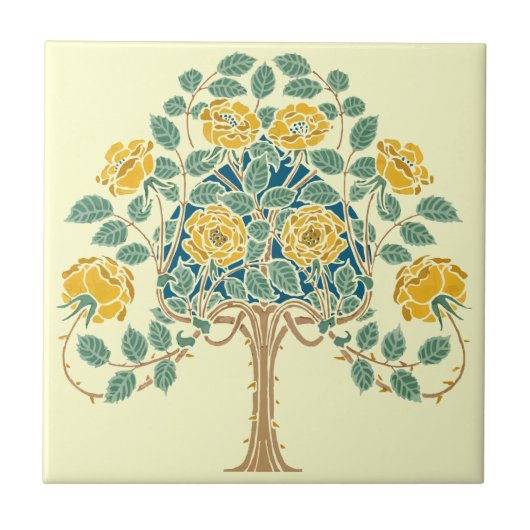  Yellow Rose Struik 1909 Kunst en ambacht Tegeltje (Voorkant)