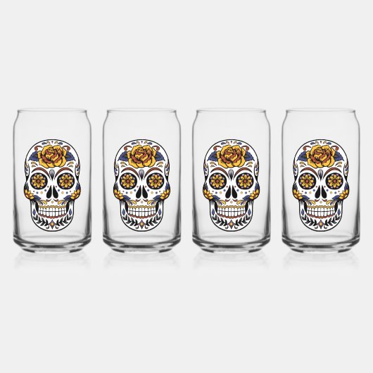 Yellow Rose Sugar Skull Blikvorm Glas (Voorkant)
