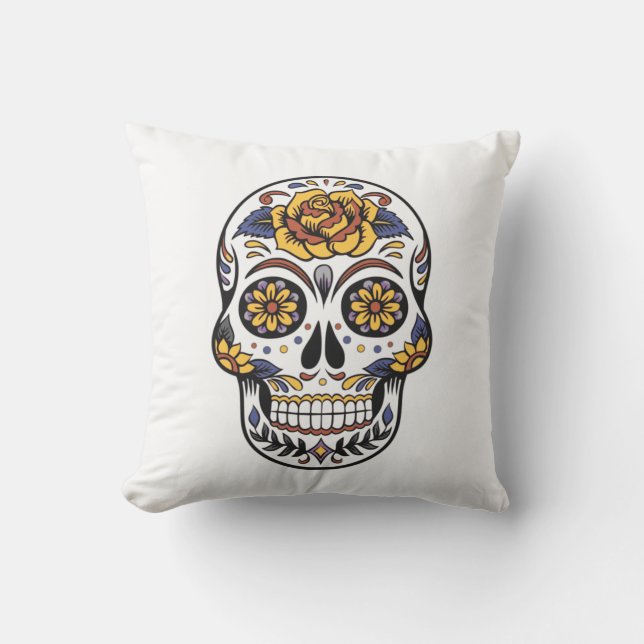 Yellow Rose Sugar Skull Buitenkussen (Voorkant)