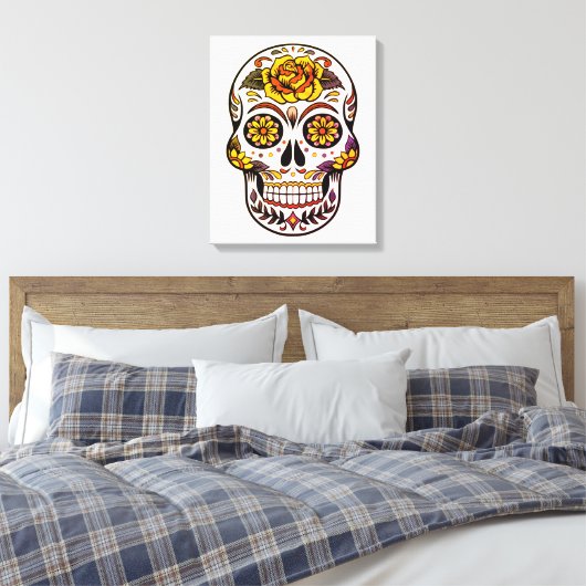 Yellow Rose Sugar Skull Canvas Afdruk (Insitu (Slaapkamer))