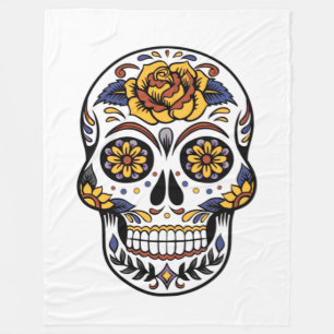 Yellow Rose Sugar Skull Fleece Deken