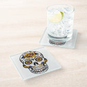 Yellow Rose Sugar Skull Glazen Onderzetter (Schuin)