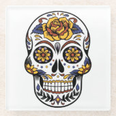 Yellow Rose Sugar Skull Glazen Onderzetter (Voorkant)