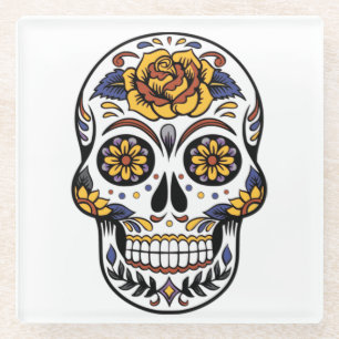 Yellow Rose Sugar Skull Glazen Onderzetter