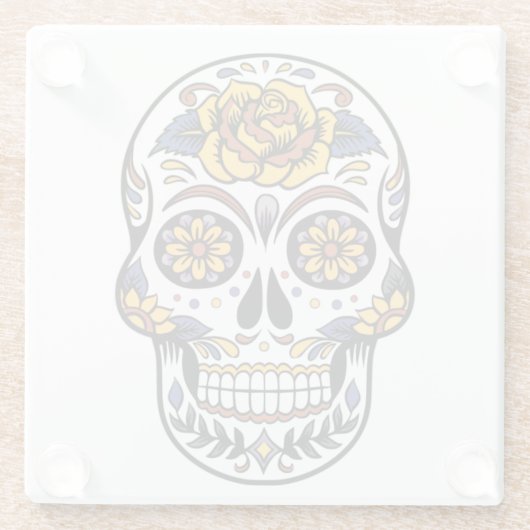 Yellow Rose Sugar Skull Glazen Onderzetter (Achterkant)
