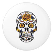 Yellow Rose Sugar Skull Keramische Knop (Voorkant)