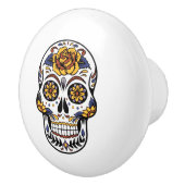 Yellow Rose Sugar Skull Keramische Knop (Rechts)