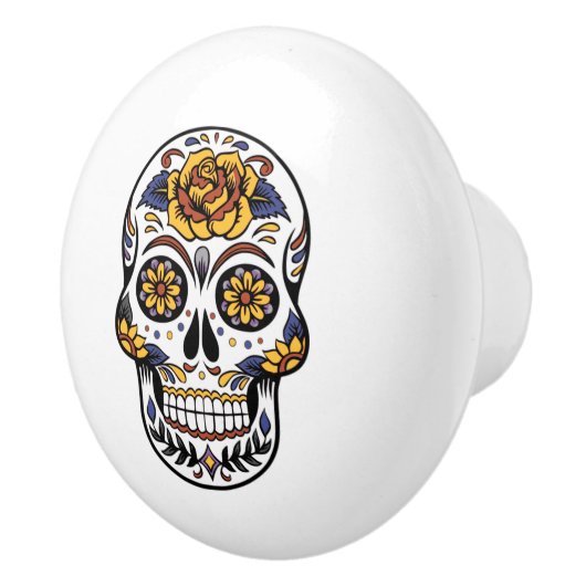 Yellow Rose Sugar Skull Keramische Knop (Rechts)