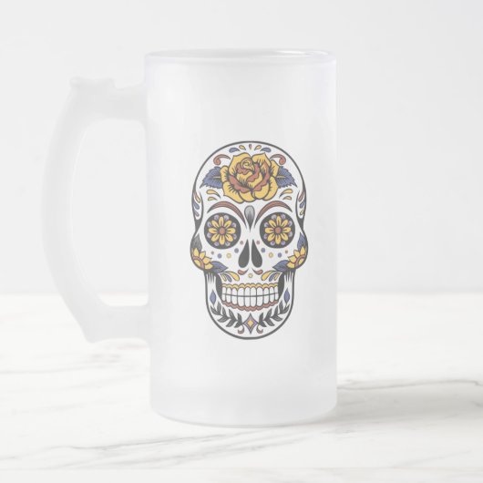 Yellow Rose Sugar Skull Matglas Bierpul (Links)