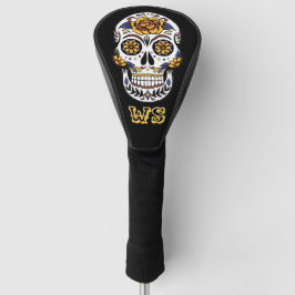 Yellow Rose Sugar Skull op Black Monogram Golfheadcover