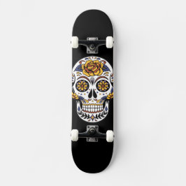 Yellow Rose Sugar Skull op Black Skateboard