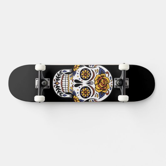 Yellow Rose Sugar Skull op Black Skateboard (Horizontaal)