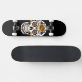 Yellow Rose Sugar Skull op Black Skateboard (Horizontaal)