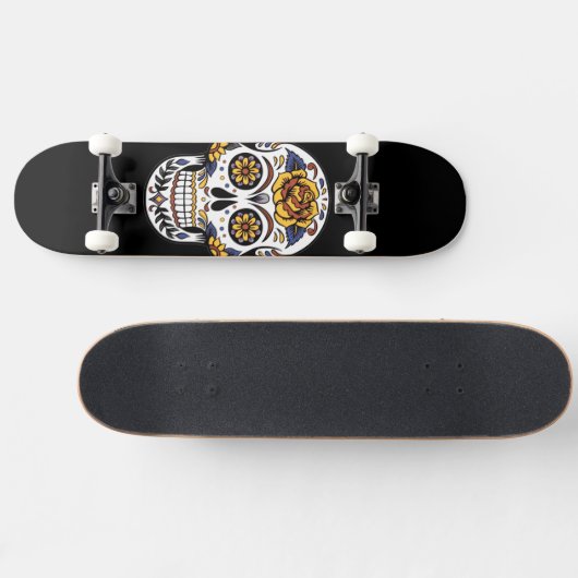 Yellow Rose Sugar Skull op Black Skateboard (Horizontaal)