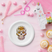 Yellow Rose Sugar Skull Papieren Bordje (Feest)