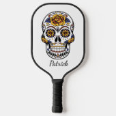 Yellow Rose Sugar Skull Persoonlijke naam Pickleball Paddle (Achterkant)