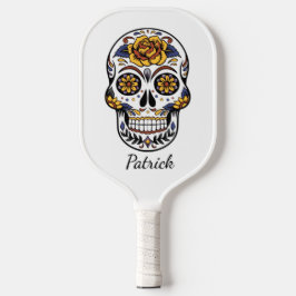 Yellow Rose Sugar Skull Persoonlijke naam Pickleball Paddle