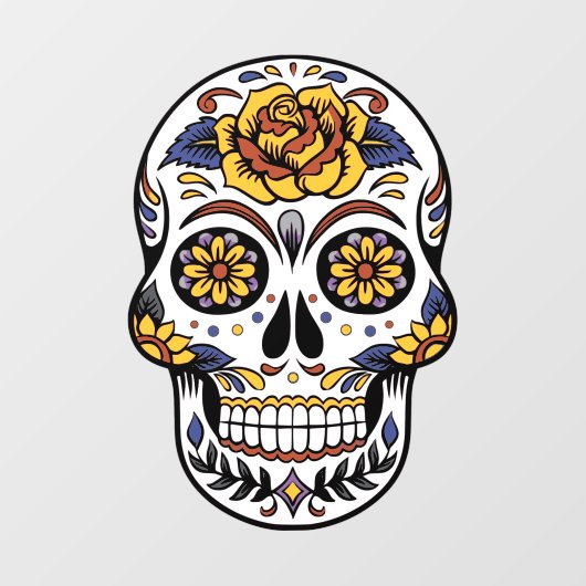 Yellow Rose Sugar Skull Raamsticker (Vel)