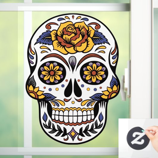 Yellow Rose Sugar Skull Raamsticker (Huis)