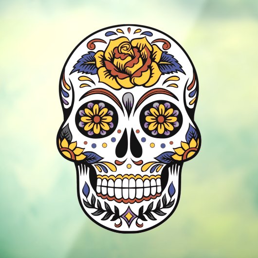 Yellow Rose Sugar Skull Raamsticker (Vel 3)