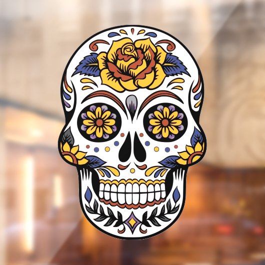 Yellow Rose Sugar Skull Raamsticker (Vel 2)