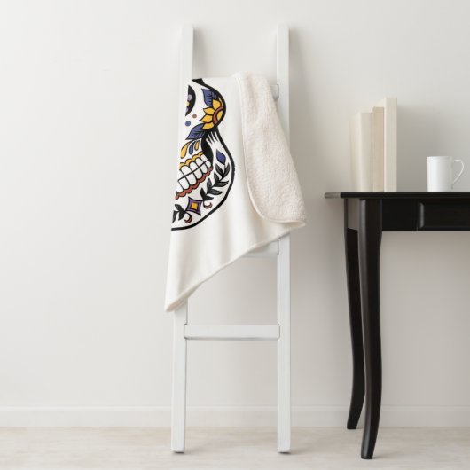 Yellow Rose Sugar Skull Sherpa Deken (In situ)