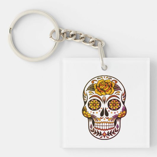 Yellow Rose Sugar Skull Sleutelhanger (Voorkant)