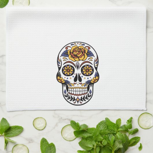 Yellow Rose Sugar Skull Theedoek (Gevouwen)