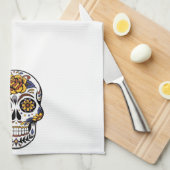 Yellow Rose Sugar Skull Theedoek (Quarter Fold)