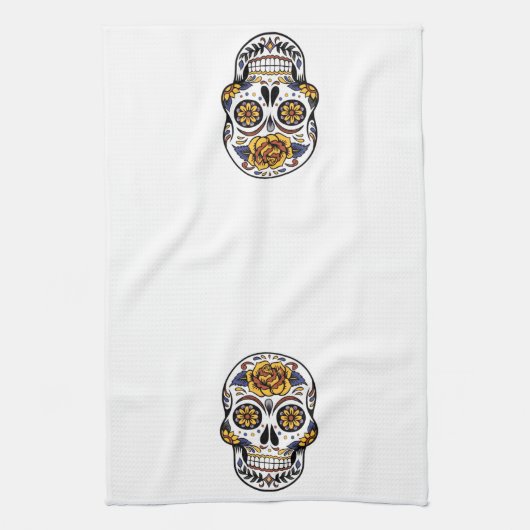 Yellow Rose Sugar Skull Theedoek (Verticaal)