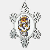 Yellow Rose Sugar Skull Tin Sneeuwvlok Ornament (Rechts)