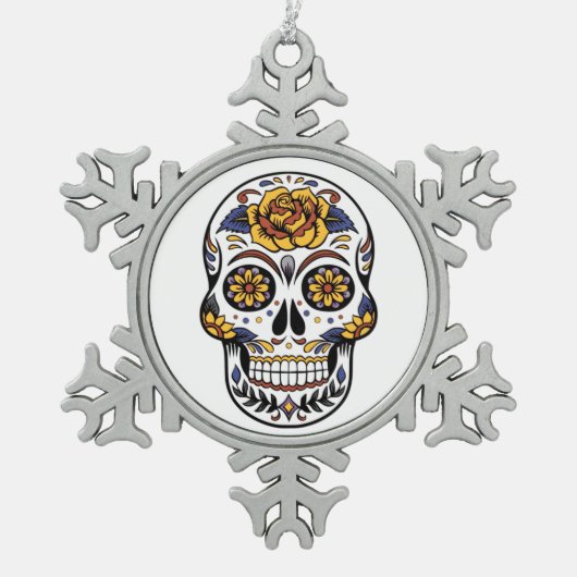 Yellow Rose Sugar Skull Tin Sneeuwvlok Ornament (Voorkant)