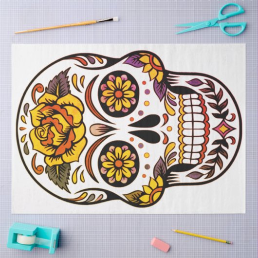 Yellow Rose Sugar Skull Tissuepapier (Craft)