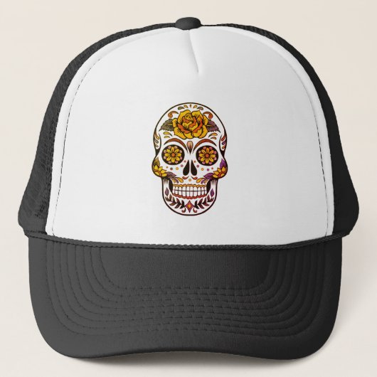 Yellow Rose Sugar Skull Trucker Pet (Voorkant)