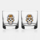 Yellow Rose Sugar Skull Whisky Glas (Voorkant)