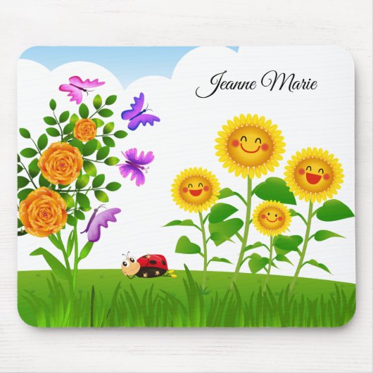 Yellow Rose Sunflower Red Ladybug Roze Butterfly Muismat (Voorkant)