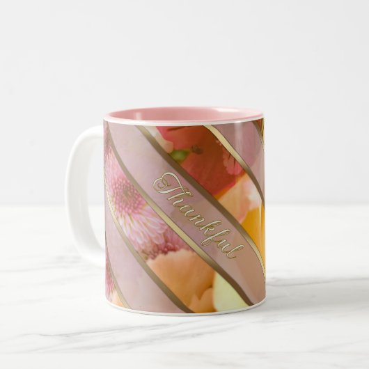 Yellow Rose Thankful Message Two-Tone Coffee Mug Tweekleurige Koffiemok (Voorkant links)