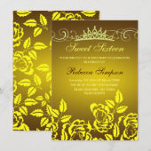 Yellow Rose & Tiara Verjaardag Uitnodiging (Voorkant / Achterkant)