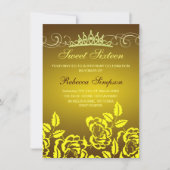 Yellow Rose & Tiara Verjaardag Uitnodiging (Voorkant)