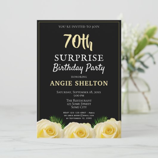 Yellow Rose Tropical 70th Surprise Birthday Party Kaart (Staand voorkant)
