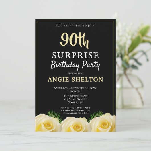 Yellow Rose Tropical 90th Surprise Birthday Party Kaart (Staand voorkant)
